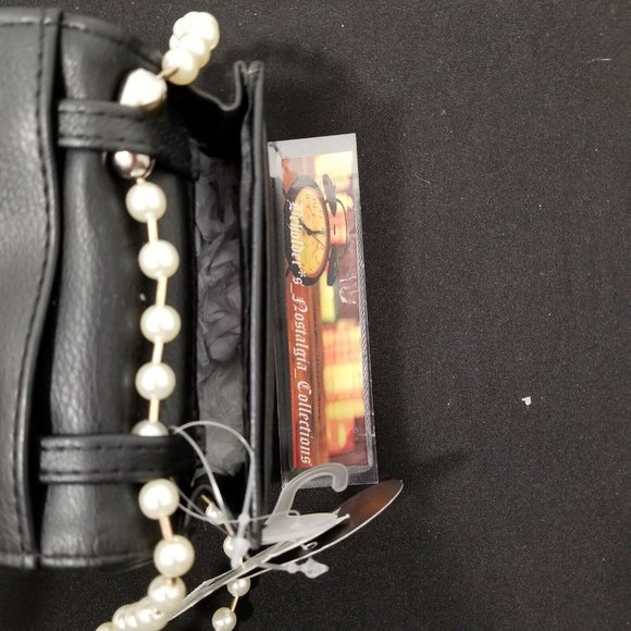 NEW No Boundaries Faux Leather Micro Snap Pearl Chain Strap Bag - Black - Picture 4 of 5